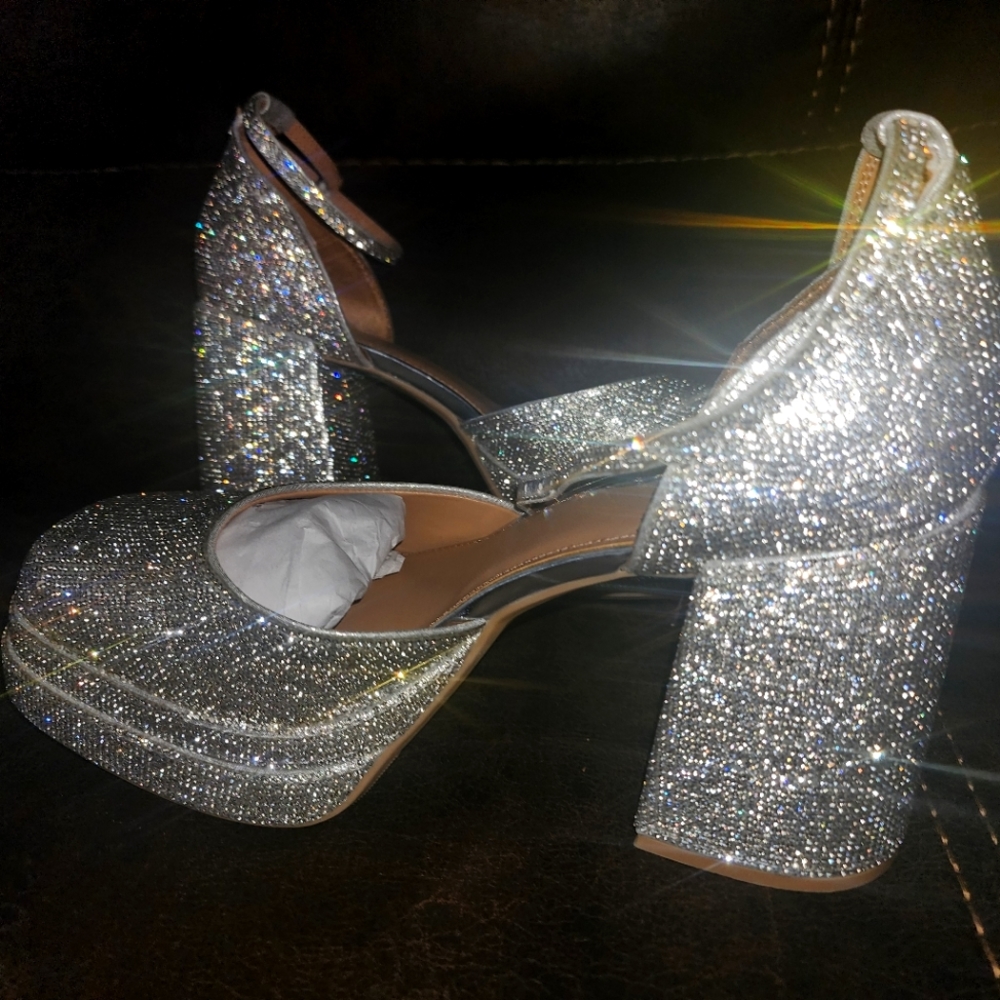 Sz 11 Wild Fable (Target) platform silver rhinestone heels